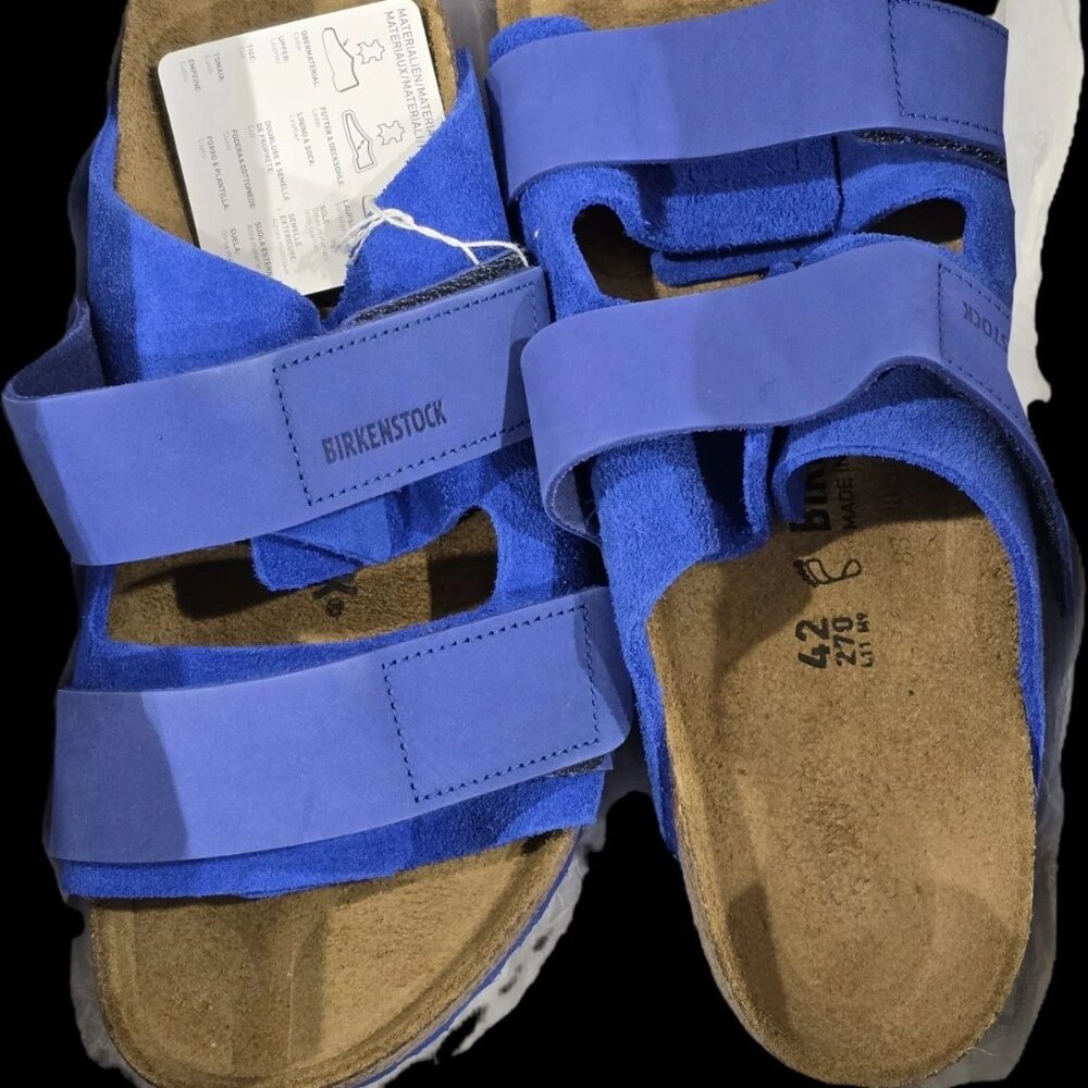 $ 150- Birkenstock UJI Nubuck/Suede Leather Slide Sandals 1025649 Blue- Unisex - Picture 6 of 9